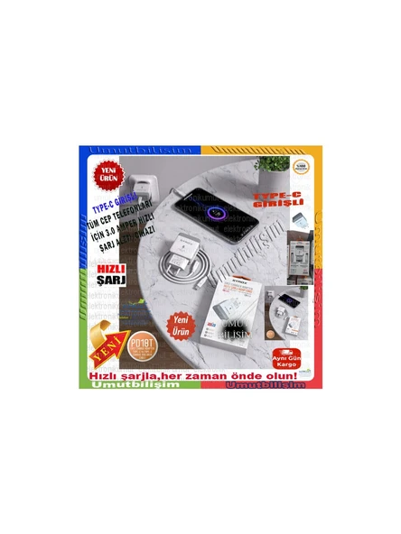 Umut Biliim Teknolojileri _ Type-C çıkışlı Charger And Data Cable /şarj Ve Data Kablosu/type-c To Lıghtnıng/18w Pd Quıck Change Qc 3.0/3.0a _PD18T_ - 2