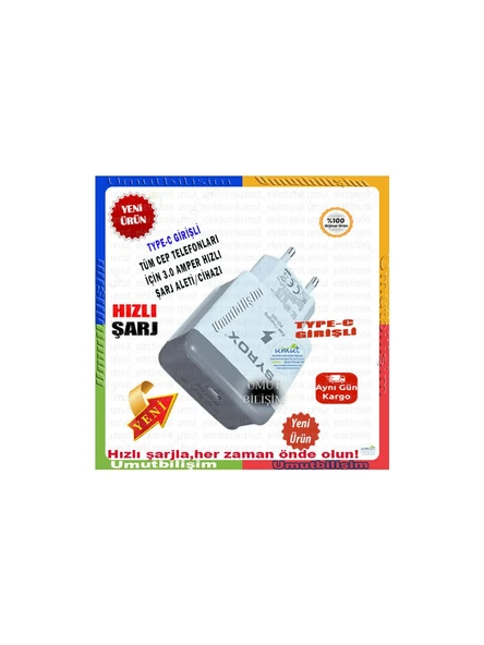 Umut Biliim Teknolojileri _ Pd18t-type-c Giriş Başlık+type-c Kablo 3.0a 18w Pd Quıck Şarj Type-c set 18Watt hızlı şarj adaptörü - 2