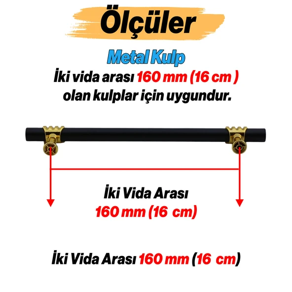 Mobilya Mutfak Dolabı Çekmece Dolap Kulpları Kapak Kulpu Kulbu Siyah Altın 160 mm Metal Kulp 16 Cm - Resim 3