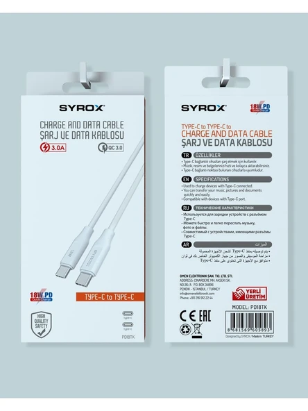 Umut Biliim Teknolojileri _ PD18TK 18W 3.0A Type-C To Type-C Şarj ve Data Kablosu - Aynı Gün Kargo - - 3