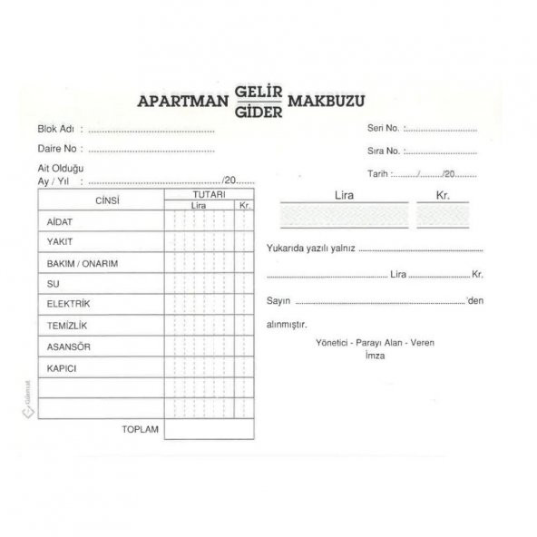 Apartman Makbuzu Otokopili 2-50 Gürmat Apartman Gelir Gider Makbuzu Kendinden Karbonlu 50 Sayfa 6 Adet - 2