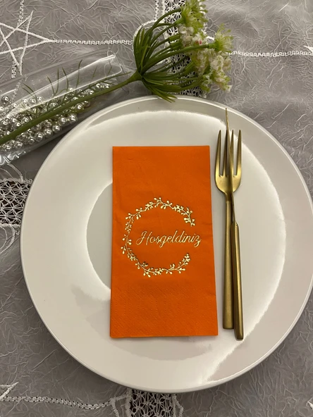 Gold Yaldızlı Turuncu Hoşgeldiniz Garson Peçete 16 Adet ürün görseli 1