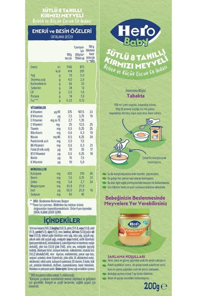 Hero Baby Sütlü Kırmızı Meyveli 8 Tahıllı Kaşık Mama 200g - 5