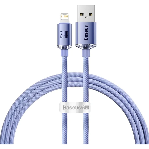 Baseus Crystal Shine 2.4A 120 cm Lightning Şarj Kablosu Mor ürün görseli 1