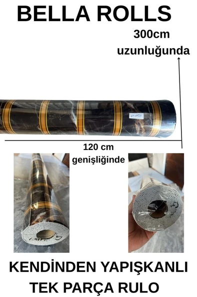 120cmx300cm Tek Parça Yapışkanlı Rulo Gold Mermer Desenli Parlak Duvar Paneli Kağıdı Florya QM0139 - Resim 2