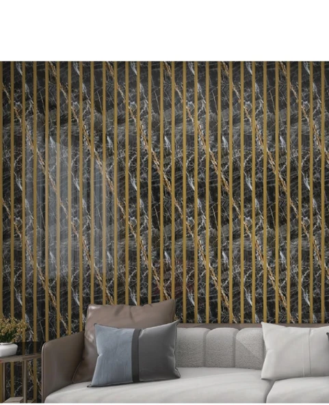 120cmx300cm Tek Parça Yapışkanlı Rulo Gold Mermer Desenli Parlak Duvar Paneli Kağıdı Florya QM0139 - Resim 4