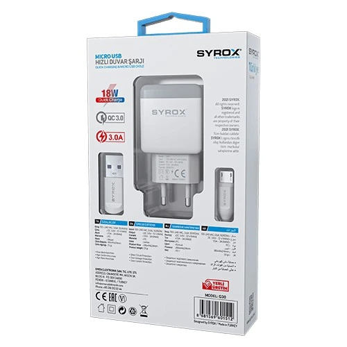 HüSo_Alcatel IDOL 5 Uyumlu Mikro Usb Girişli 3.0 Amper Adaptör+Kablo Hızlı Şarj Aleti_Q30 - 3