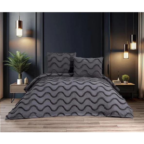Ekol Sarmaşık Model 3 Parça Antrasit Rengi 1 Yatak Örtüsü (240x250 cm) +2 yastık kılıfı (50x70) cm