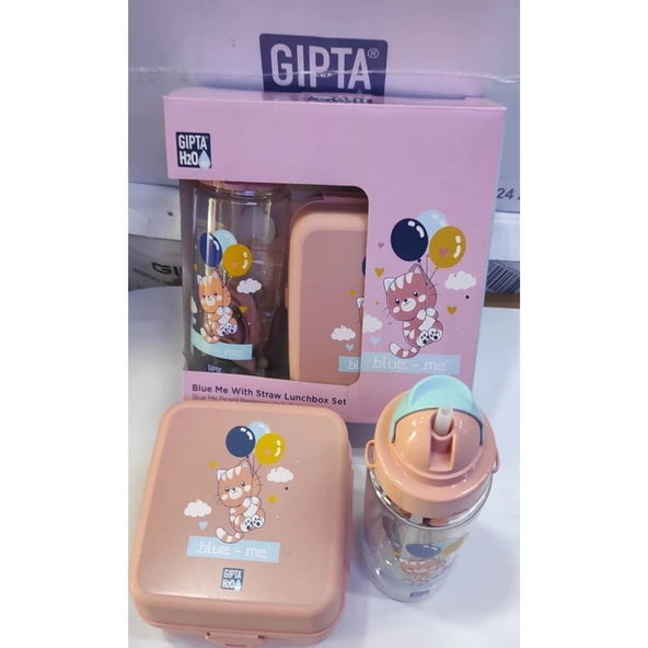 Gıpta Blue-Me Tritan Pipetli Matara + Desenli Beslenme Kabı Set - 3