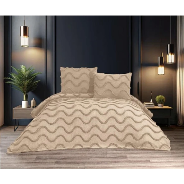 Ekol Sarmaşık Model 3 Parça Cappuccino Rengi 1 Yatak Örtüsü (240x250 cm) +2 yastık kılıfı (50x70) cm