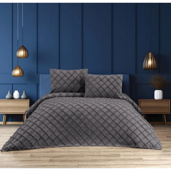 Ekol Baklava Model 3 Parça Antrasit Rengi 1 Yatak Örtüsü (240x250 cm) +2 yastık kılıfı (50x70) cm