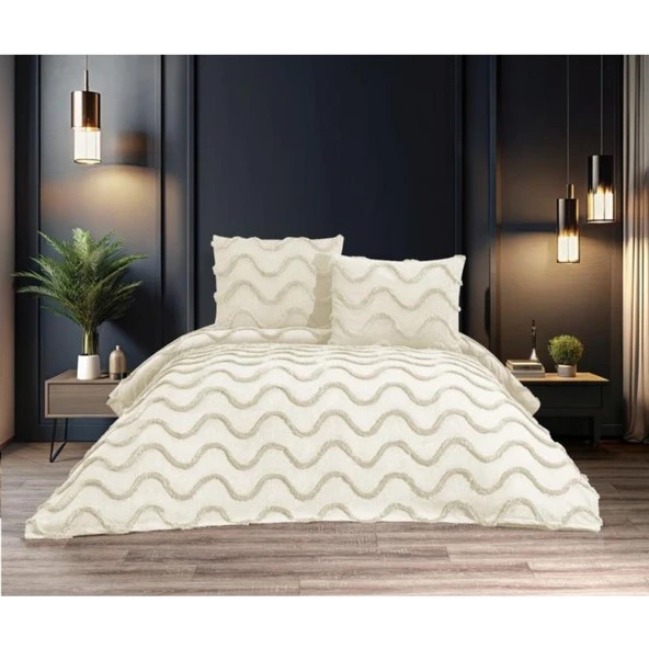 Ekol Sarmaşık Model 3 Parça Krem Rengi 1 Yatak Örtüsü (240x250 cm) +2 yastık kılıfı (50x70) cm