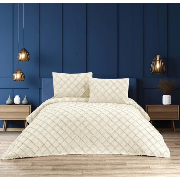 Ekol Baklava Model 3 Parça Krem Rengi 1 Yatak Örtüsü (240x250 cm) +2 yastık kılıfı (50x70) cm