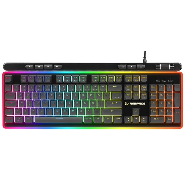 Rampage SHINE K14 Siyah USB RGB Membrane Türkçe Kablolu Gaming Klavye