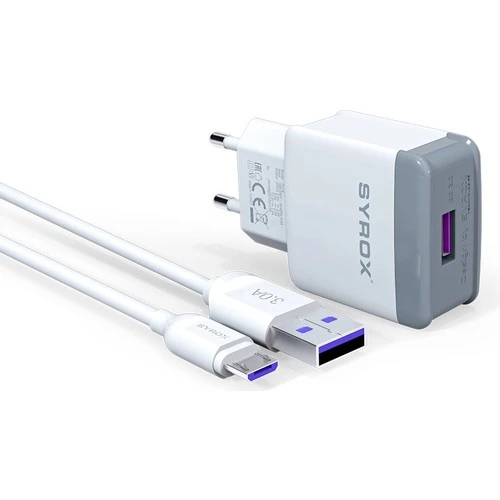 HsYn_Asus ZenFone 6 (A601CG) Uyumlu Mikro Usb Girişli 3.0 Amper Şarj Aleti+Kablo Şarj Cihazı_q30