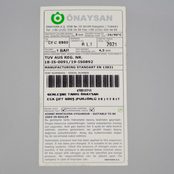 ECA Confeo Plus-Confeo-Calora Kombi Genleşme Tankı Önaysan 8Lt. - 3