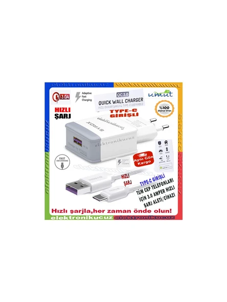 HüSo_Samsung Galaxy Z Flip 5G Uyumlu Type-C Girişli Hızlı Şarj Cihazı Seti Adaptör+Kablo Q32 3.0 A - 2