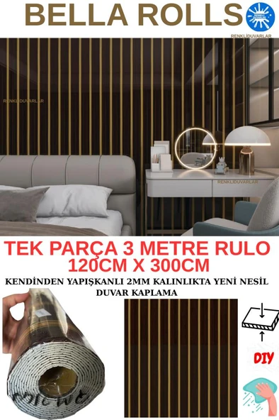 120cmx300cm Tek Parça Yapışkanlı Rulo Gold Çizgili Eskitme Parlak Duvar Paneli Kağıdı Pendik QM0140 - 1