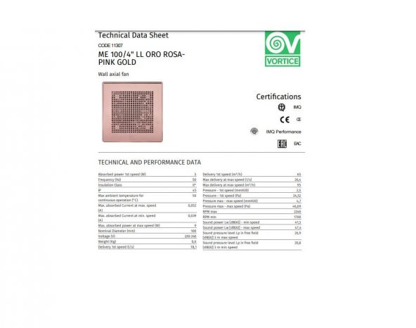 Vortice Punto Evo Gold Rosa Pink Mimari Uygulama İdeal Tasarım Kesintisiz Çalışma Havalandırma Fanı Banyo Mutfak AGMair Agm - 2