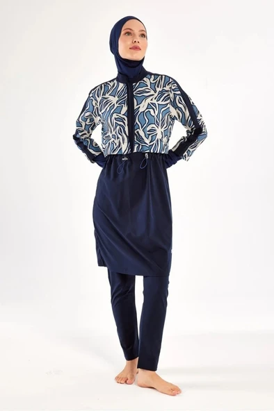 Adasea 251213 Feyra  Lacivert  Tam Boy Kapalı Tasarım  Tesettür Mayo - 4