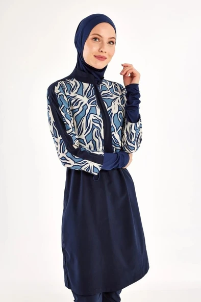 Adasea 251213 Feyra  Lacivert  Tam Boy Kapalı Tasarım  Tesettür Mayo - 2