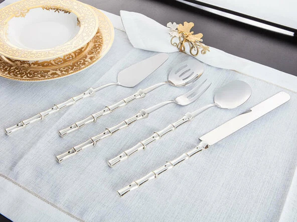 BAMBU 5 PRÇ SERVİS SETİ GÜMÜŞ - Resim 2