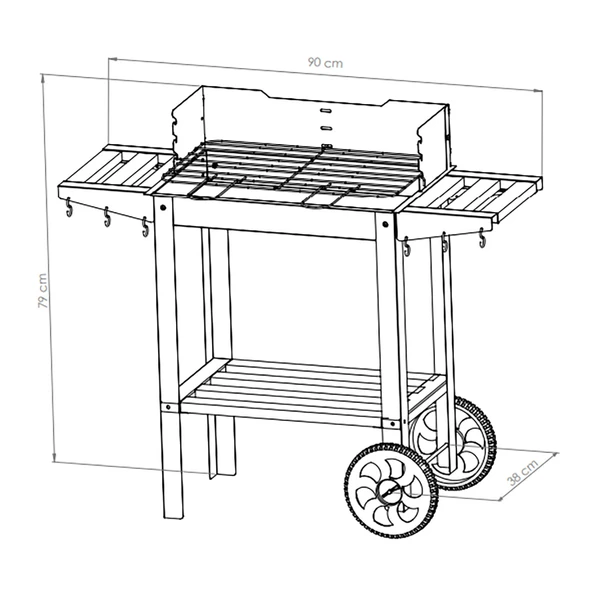 Wetterstein Tekerlekli Mangal, Ahşap Sehpalı/Raflı, Barbekü S MODEL - 6