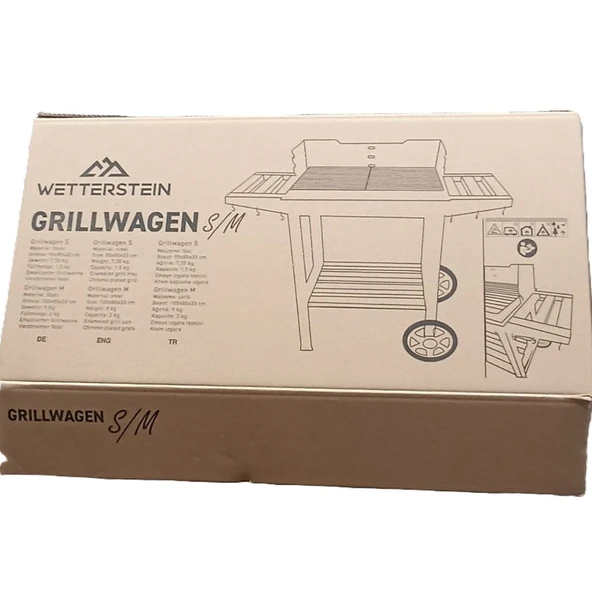 Wetterstein Tekerlekli Mangal, Ahşap Sehpalı/Raflı, Barbekü S MODEL - 9