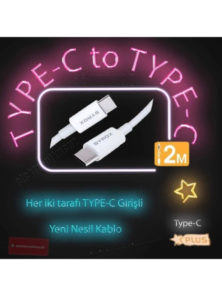 C95 Type-C To Type-C Şarj Kablosu 2m SYX-C95 Syrox C95 Type-C To Type-C Şarj Kablosu 2m SYX-C95 Syrox C95 Type-C To