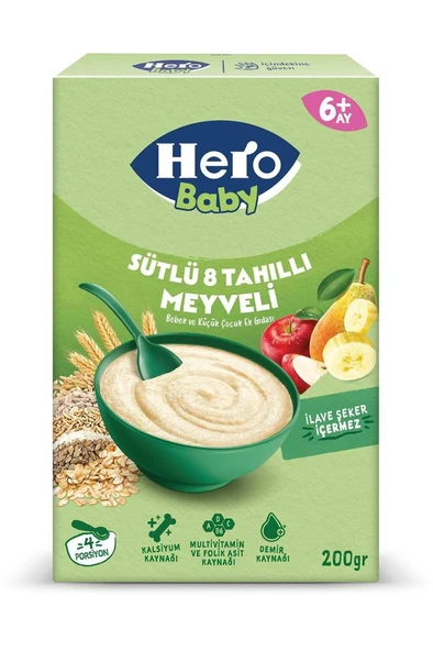 Hero Baby Sütlü 8 Tahıllı Meyveli Kaşık Mama 200g