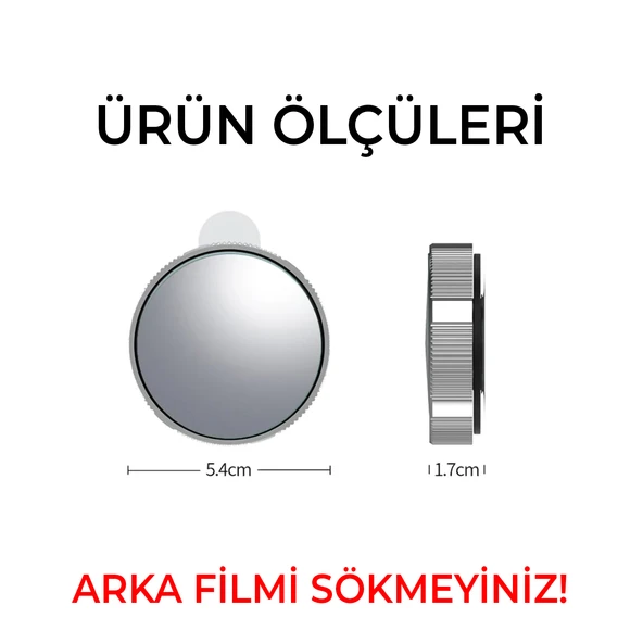 Vantuzlu Oto Kör Nokta Aynası Ayarlanabilir Tak-çıkar Dönerli Prizmatik 360 Derece Krom Çerçeveli - 5