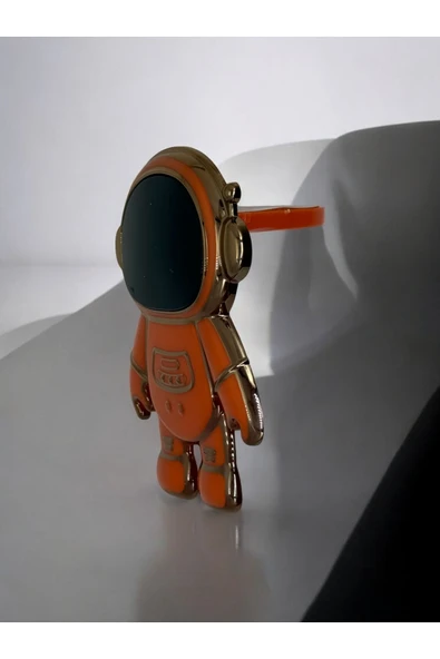 DUBİGOLD TELEFON KILIFI İÇİN ASTRONOT STAND APARATI TELEFON TUTUCU UYUMLU YATAY DİKEY STAND - TURUNCU - 2