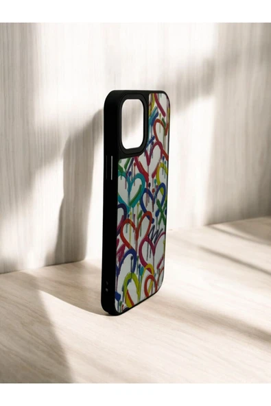 DUBİGOLD İPHONE 12 UYUMLU KALP DESENLİ AYNALI TELEFON KILIFI - 2