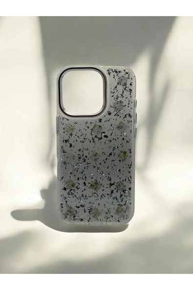 DUBİGOLD İPHONE 16 PRO UYUMLU GÜMÜŞ KONFETİ DESENLİ SARARMAYAN SERT ŞEFFAF SİLİKON KILIF