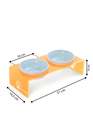 2'li Turuncu Pleksi Dekoratif Kedi Ve Köpek Seramik Mama & Su Kabı Paspas Hediye - 10