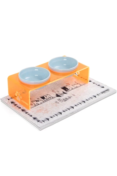 2'li Turuncu Pleksi Dekoratif Kedi Ve Köpek Seramik Mama & Su Kabı Paspas Hediye - 9
