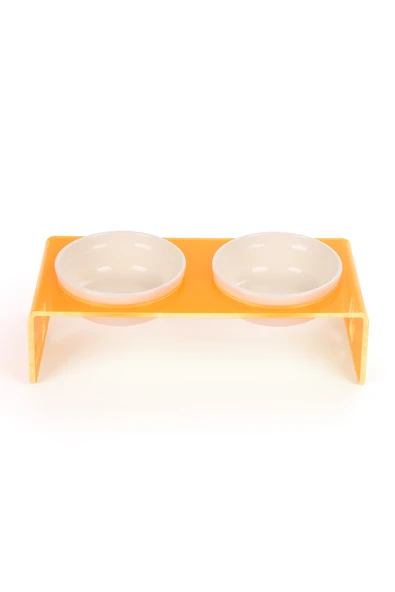 2'li Turuncu Pleksi Dekoratif Kedi Ve Köpek Seramik Mama & Su Kabı Paspas Hediye - 5