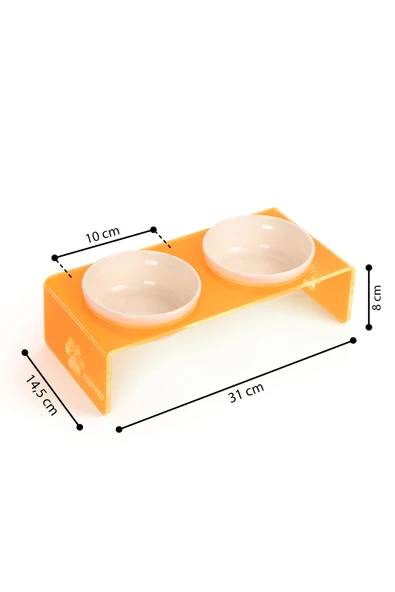 2'li Turuncu Pleksi Dekoratif Kedi Ve Köpek Seramik Mama & Su Kabı Paspas Hediye - 3