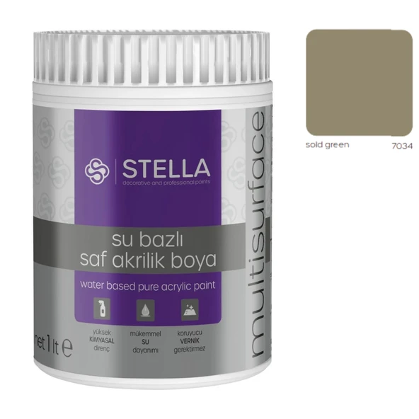 Stella Su Bazlı Saf Akrilik Boya Sold Green Ral-7034 - 1
