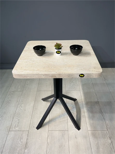 Zeren Kare Traverten Balkon Masası Mutfak Yemek Masası 60 cm - 3