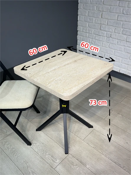 Zeren Kare Traverten Balkon Masası Mutfak Yemek Masası 60 cm - 6