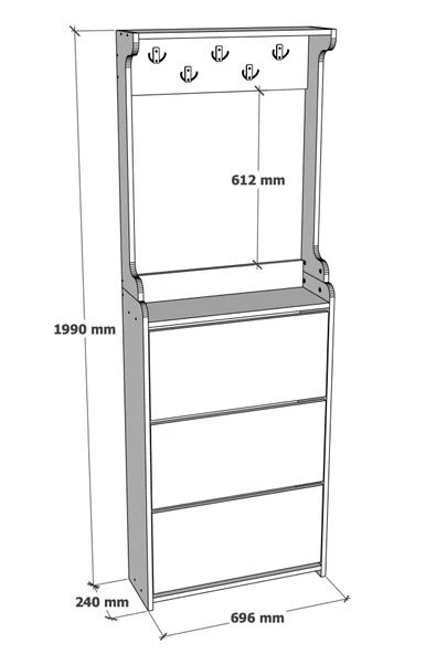 Modus Vestiyer Düşer Kapak Ayakkabılık 3 Raflı Beyaz - 4