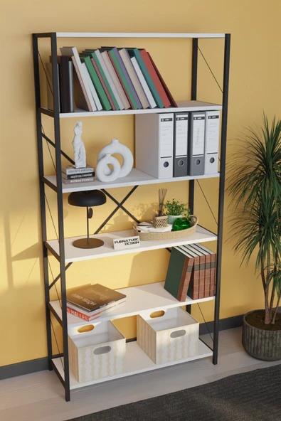 Dekoratif Metal Kitaplık 6 Raflı Kitaplı Dosya Rafı 180 Cm