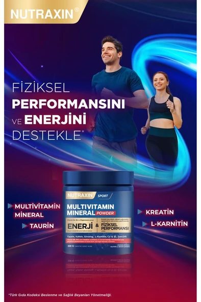 Nutraxin Multivitamin Mineral Powder 300 Gr Magnezyum, Taurin, Kreatin, L Carnitin, Ginseng, Co10, Energy - 2