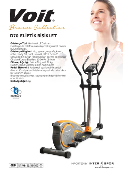 Voit D70 Bronze Collection Eliptik Kondisyon Bisikleti | Bluetooth Destekli, 8 Kademe Direnç, LED Göstergeli, Nabız Ölçerli - 3