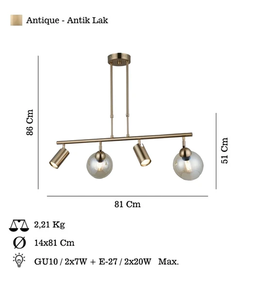 Kero 2+2 Antık Lak Sıralı Avize ve Sarkıt Avize - 2