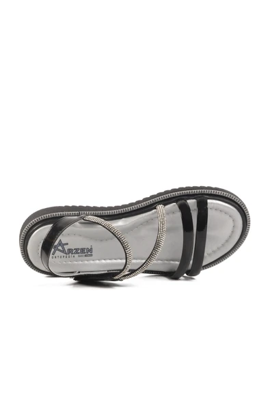 Ayakmod Siyah Rugan Cırtlı Ortopedik Kız Çocuk Sandalet 25T103 F - 4