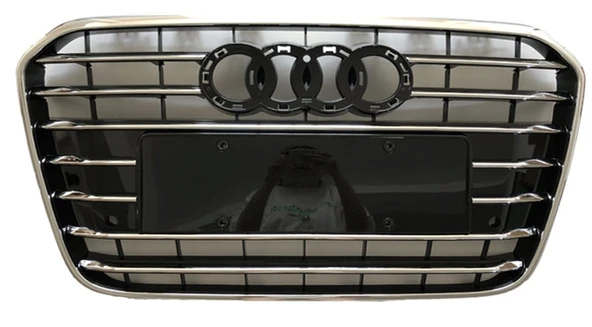 ÖN PANJUR KROM+KROM ÇİZGİLİ 8 PETEK PARLAK SİYAH  A6 12-14- APP PLAKALIK İLE ürün görseli 1