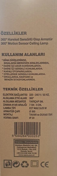 ŞAVK CAMLI TAVAN SENSÖRÜ 2XE27 - 3