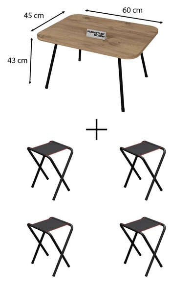 4 Adet Katlanır Kamp Taburesi Ve Katlanır Kamp Masası Seti 45x60 - 2